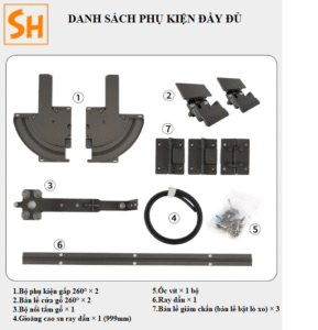 Phụ kiện cửa lùa cánh gập góc rộng 260 độ không ray YG295 15