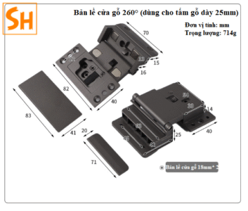 Phụ kiện cửa lùa cánh gập góc rộng 260 độ không ray YG295 17
