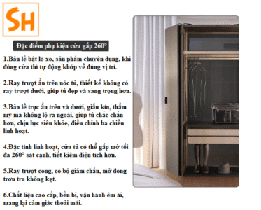 Phụ kiện cửa lùa cánh gập góc rộng 260 độ không ray YG295 18