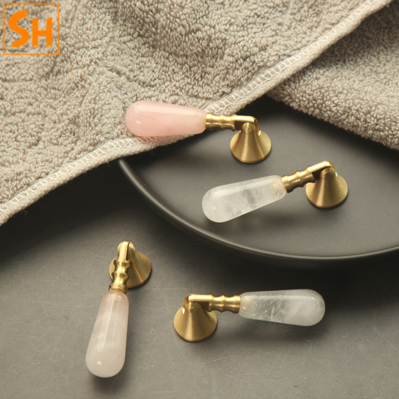 Tay nắm tủ đồng phối đá thạch anh nhiều màu HK0069-4