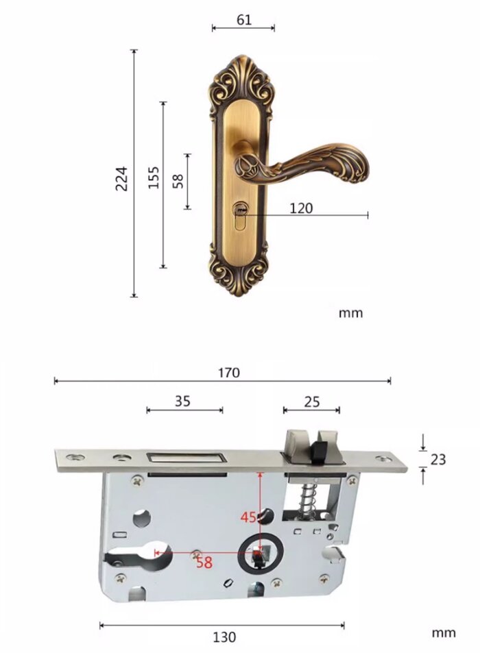 Khóa cửa phòng họa tiết nghệ thuật cổ điển SH6665 A