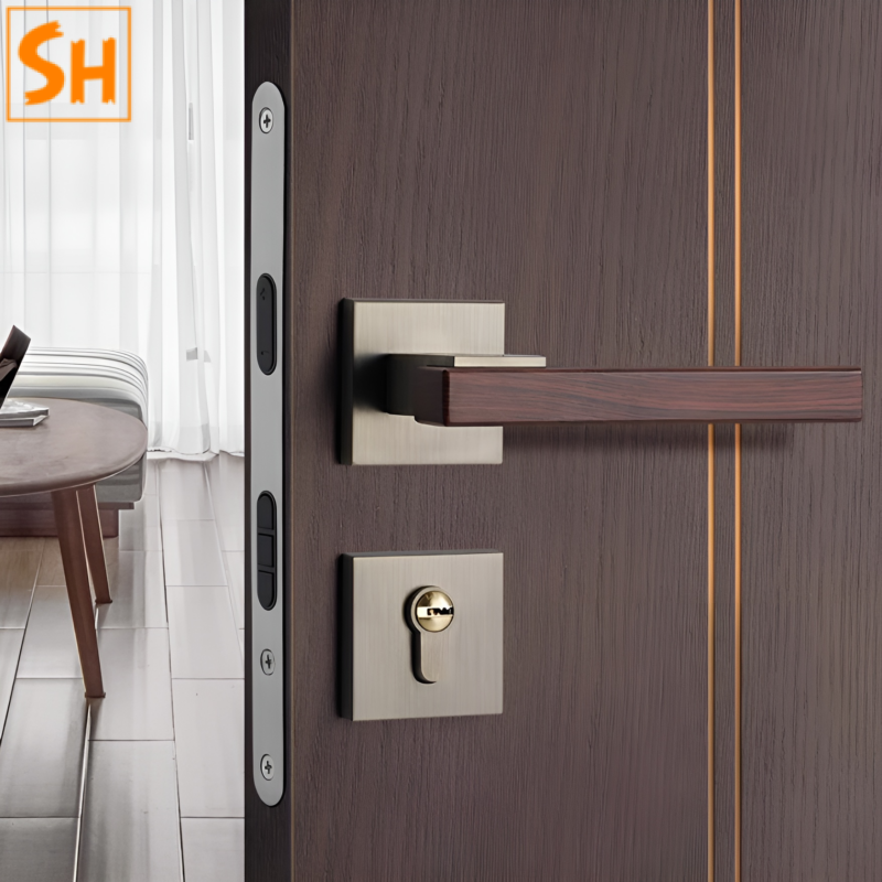 Khóa cửa tay gạt ốp gỗ tự nhiên hiện đại SHI3946