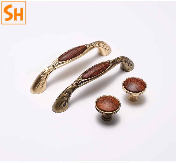 Tay nắm tủ hợp kim kẽm ốp gỗ SHR1511