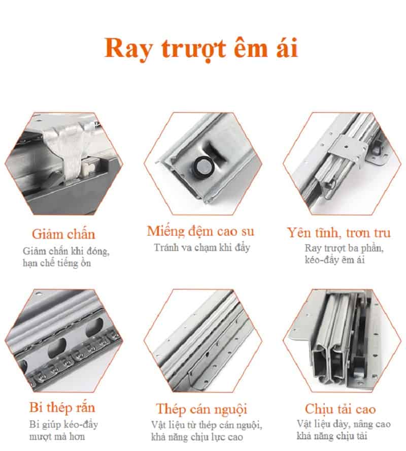 Ray trượt tủ cầu thang giảm chấn cao cấp BTC-SR