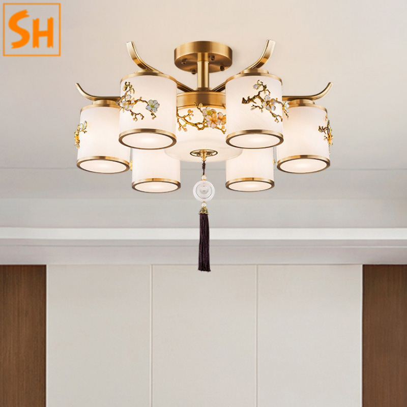 Đèn thả bằng đồng thau họa tiết hoa mai SHZ6894