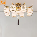Đèn thả bằng đồng thau họa tiết hoa mai SHZ6894