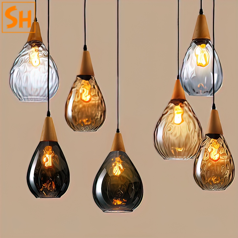 Đèn thả trần thủy tinh đui gỗ SH2982 Đèn thả trần thủy tinh đui gỗ SH2982