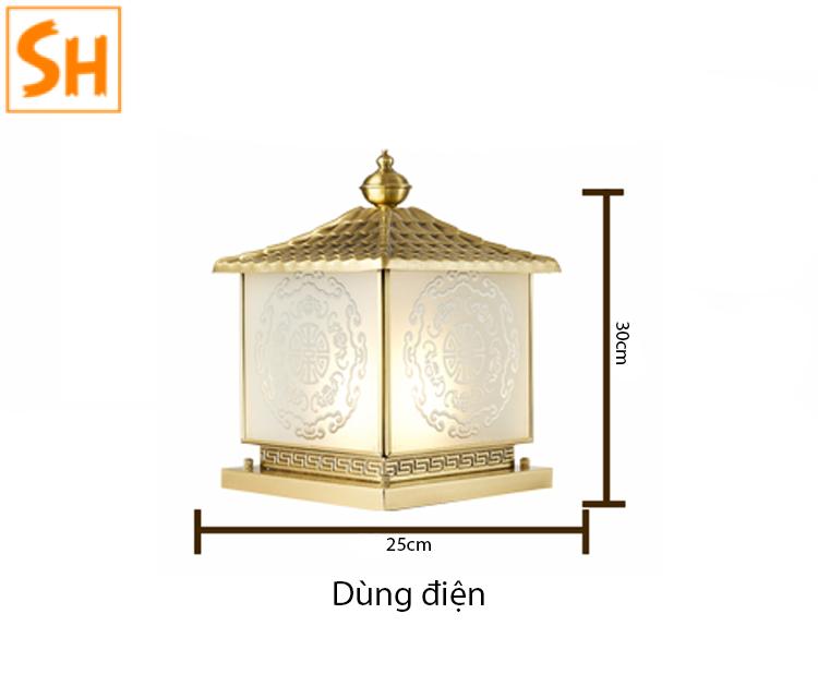 Đèn trụ cột đồng hoa văn cổ điển SH2193 6