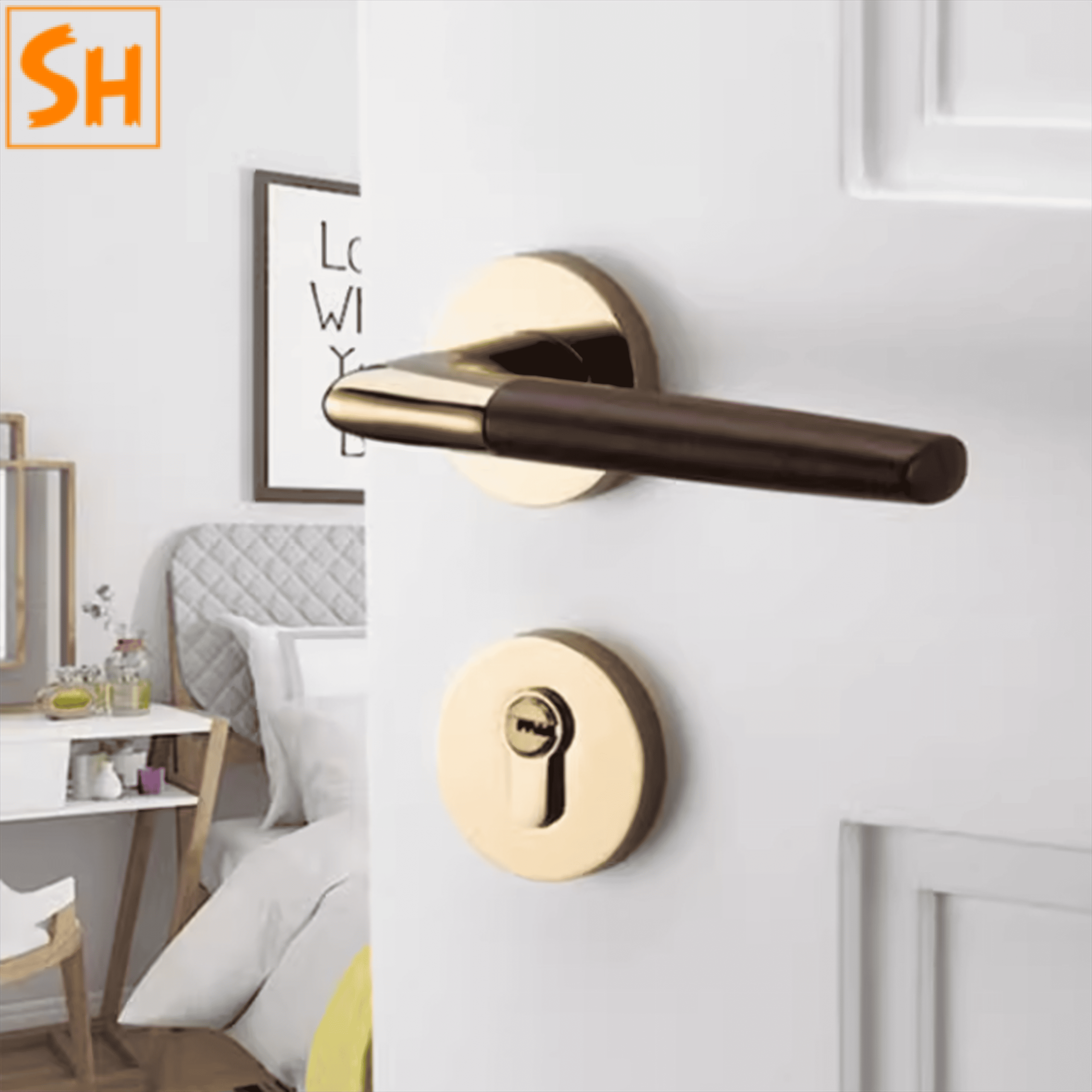 khoa-cua-tay-gat-hop-kim-phoi-go-don-gian-SH4741-8 Khóa cửa tay gạt hợp kim phối gỗ hiện đại tối giản SH4741 1