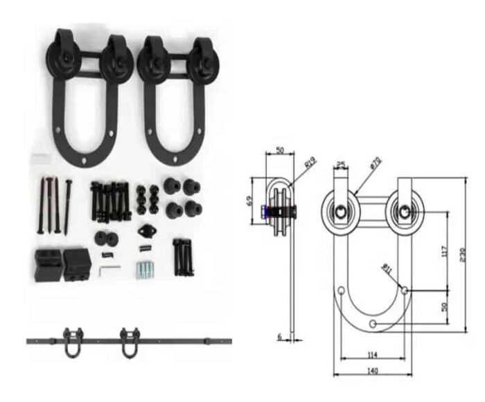 Ray trượt barn door chân chữ U cánh phẳng đơn RT7089 9