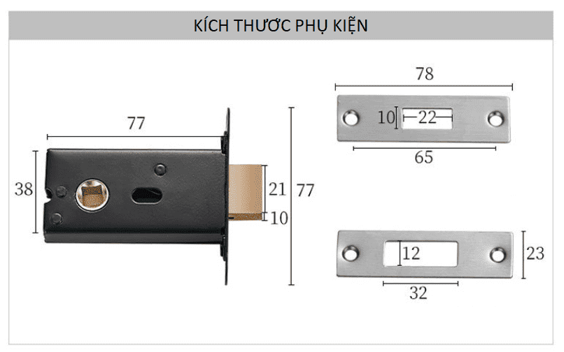 Khóa cửa ẩn một mặt không chìa màu bạc A01-226E 8