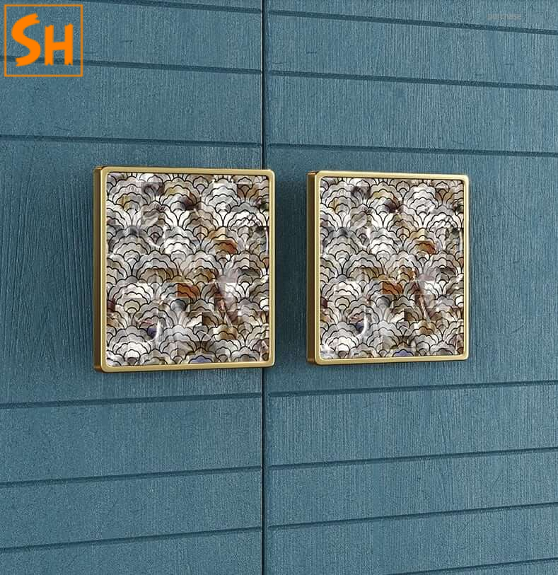 Tay nắm cửa khảm trai hình vuông họa tiết BS2021 Tay nắm cửa khảm trai hình vuông họa tiết BS2021