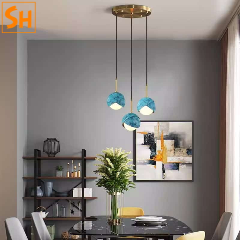 Đèn thả trần thủy tinh chao xanh SH0035 Đèn thả trần thủy tinh chao xanh SH0035