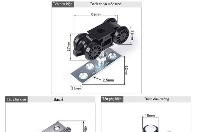 Phụ kiện cửa trượt xếp trọn bộ MZHF20/40