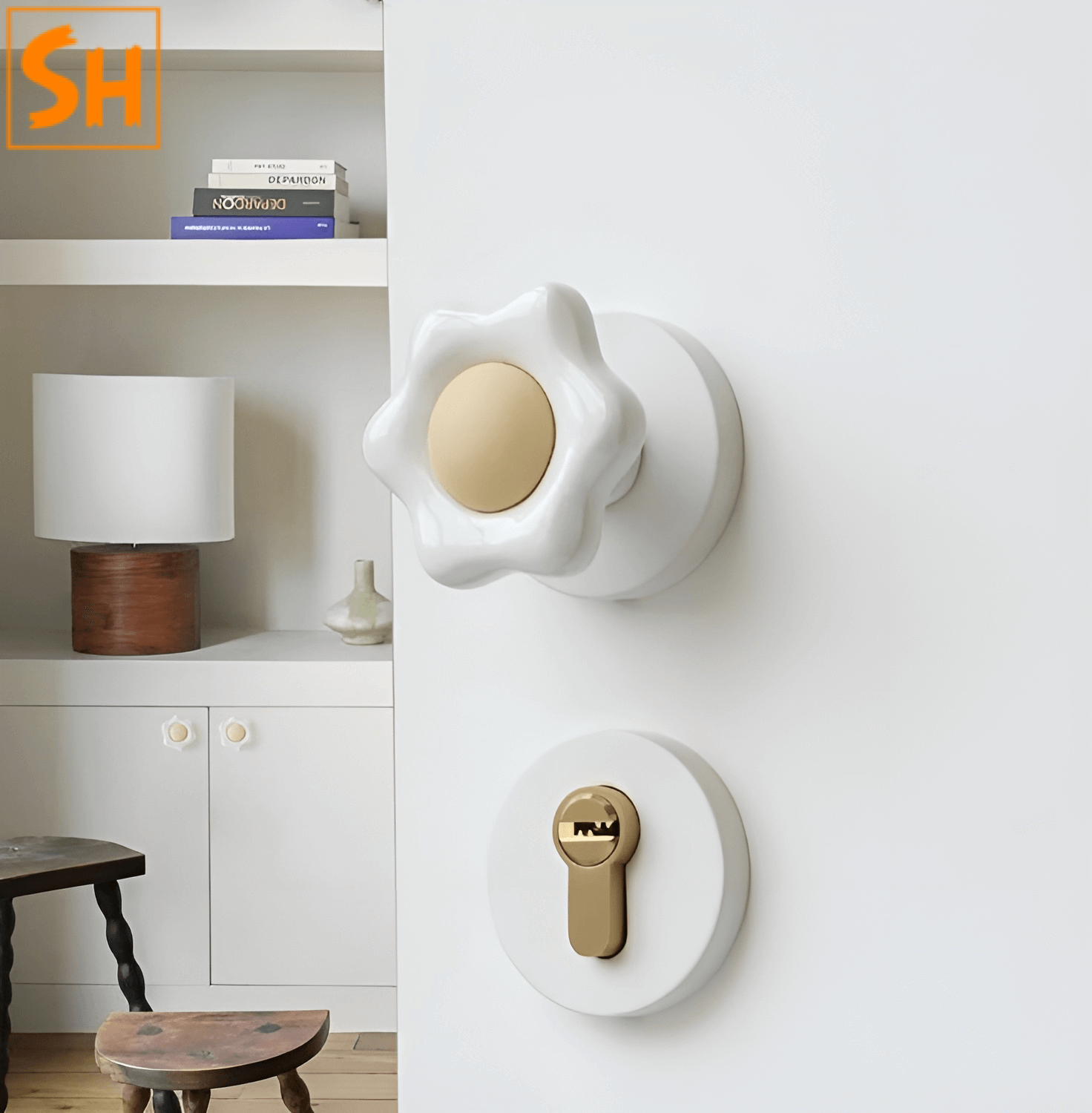 Khóa cửa thông phòng đồng thau hình hoa cúc SHT6920 Khóa cửa thông phòng đồng thau hình hoa cúc SHT6920