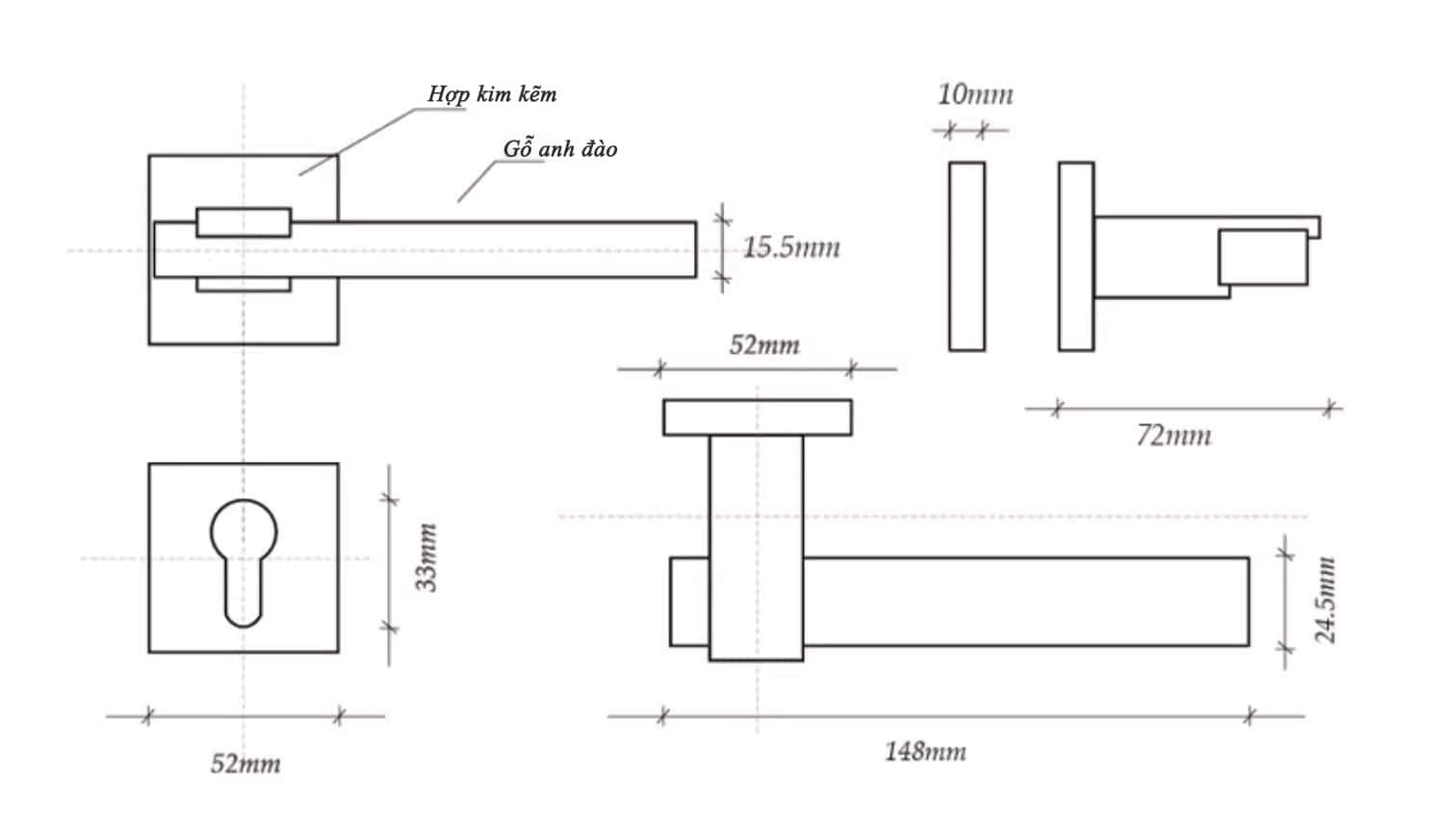 Khóa cửa phân thể hợp kim kẽm phối gỗ SH526RS