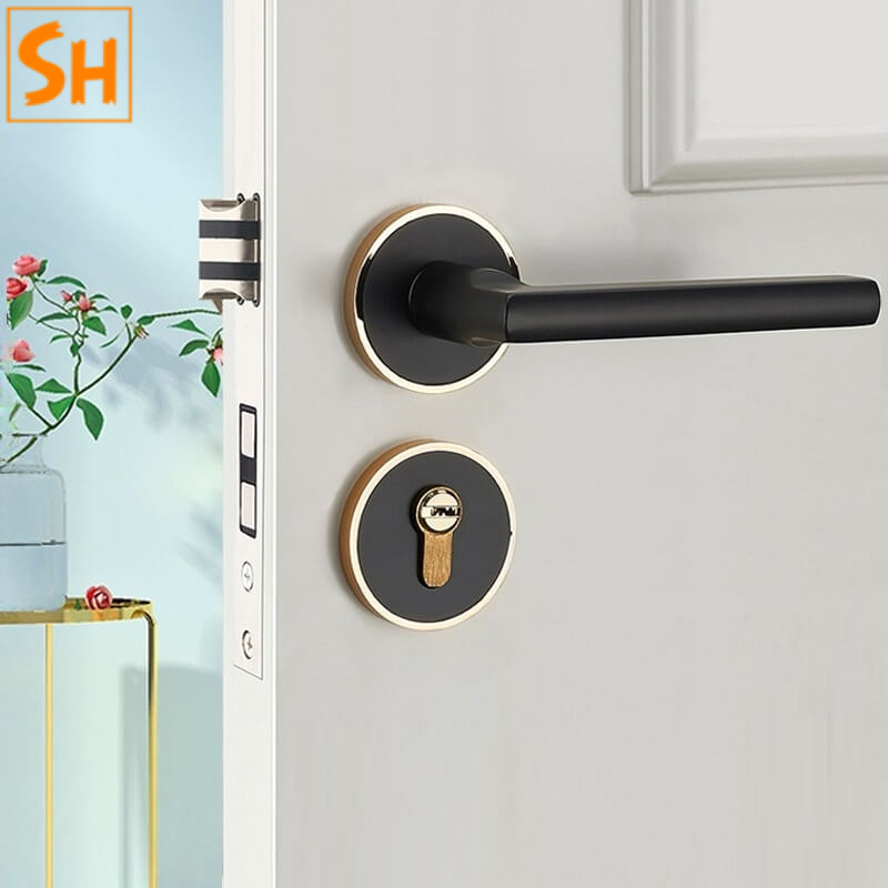 Khóa cửa tay gạt hợp kim nhôm phối viền vàng AL9159 Khóa cửa tay gạt hợp kim nhôm phối viền vàng AL9159