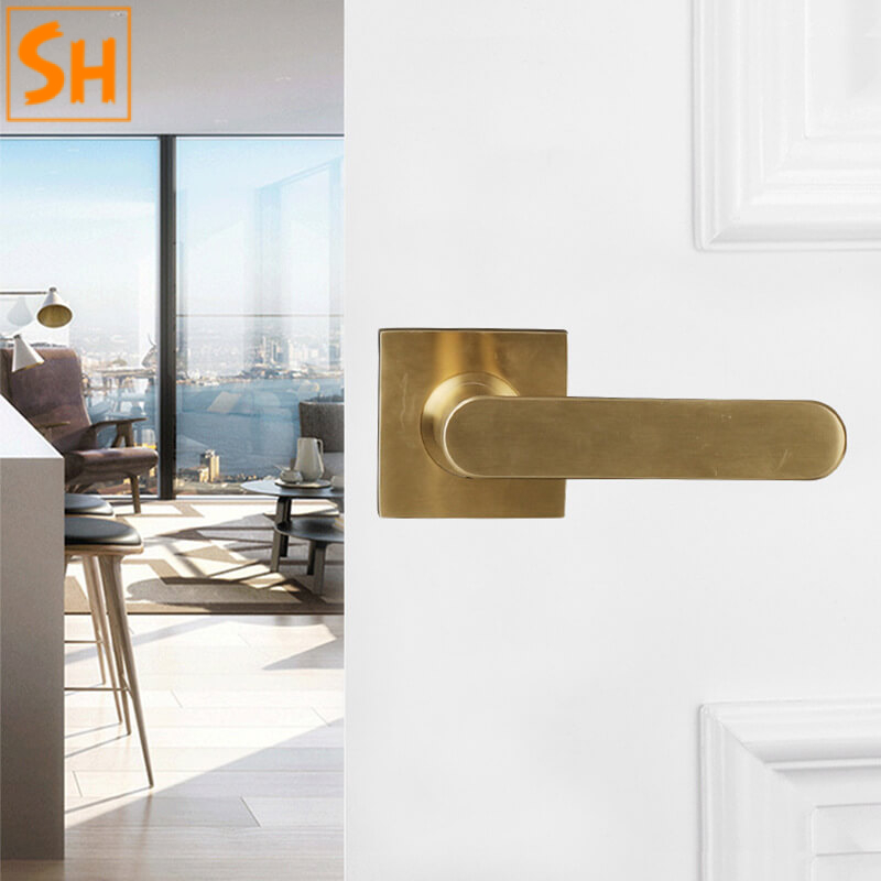 Khóa cửa tay gạt vuông inox màu vàng sang trọng NH6142 Khóa cửa tay gạt vuông inox màu vàng sang trọng NH6142