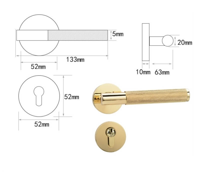 Khóa cửa tay gạt đồng dạng khía kiểu Pháp RH6315 6