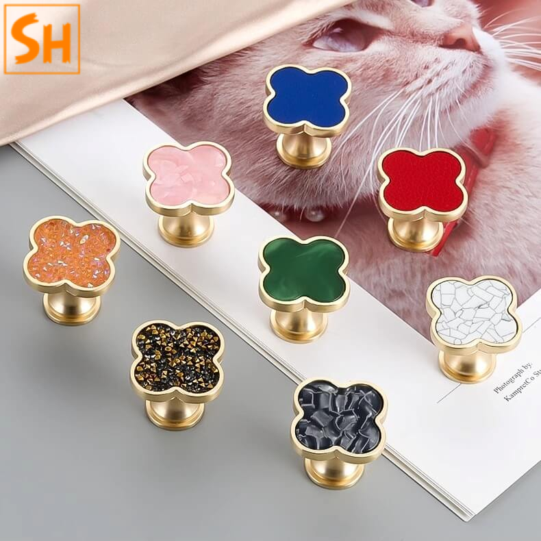 Núm tay nắm tủ cỏ bốn lá decor nhiều màu WH6728 Núm tay nắm tủ cỏ bốn lá decor nhiều màu WH6728