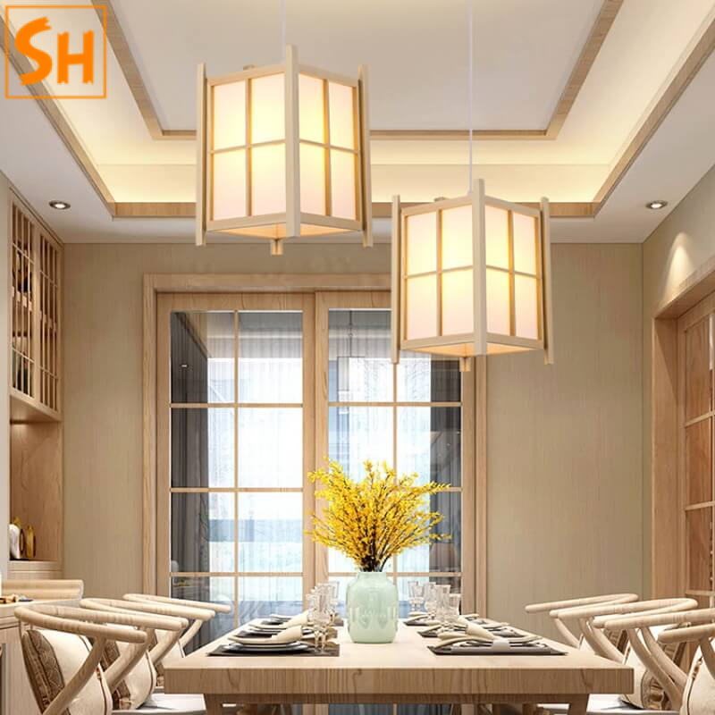 Đèn lồng thả trần bằng gỗ thông kiểu Nhật Bản ZGY158 2