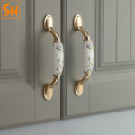Tay nắm tủ gốm sứ hợp kim kẽm họa tiết hoa lá SHN6295 6