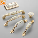 Tay nắm tủ gốm sứ hợp kim kẽm họa tiết hoa lá SHN6295