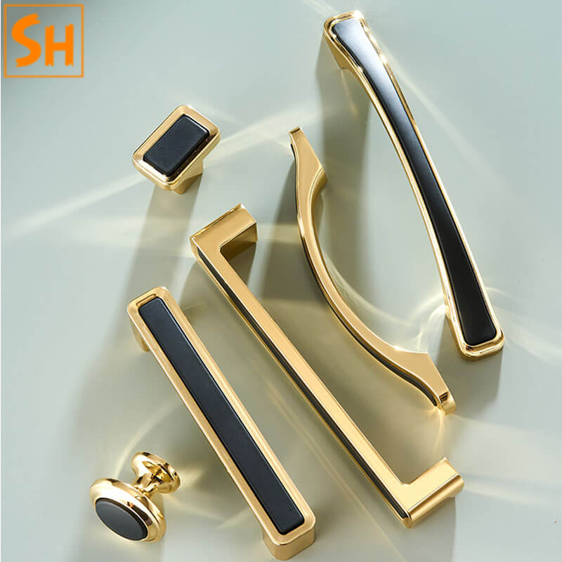 Tay nắm tủ hợp kim kẽm màu vàng đen sang trọng SHN6291-20 Tay nắm tủ hợp kim kẽm màu vàng đen sang trọng SHN6291