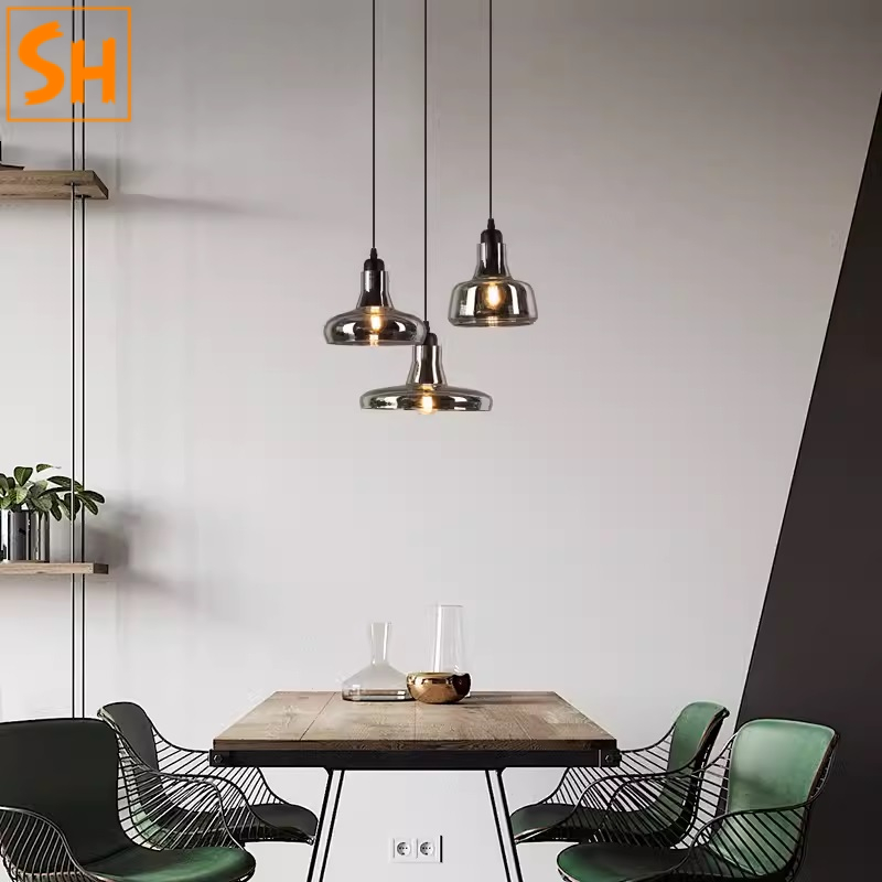 Đèn thả chao thủy tinh màu đen khói SH0230 Đèn thả chao thủy tinh màu đen khói SH0230