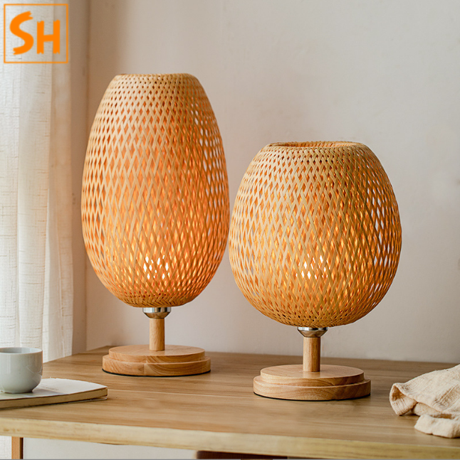 Đèn bàn mây tre đan trang trí quán ăn SH4566GY