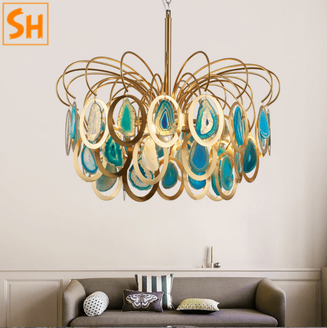 Stylehome-Đèn chùm đá mã não nghệ thuật decor biệt thự CY907275 1