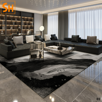 Thảm phòng khách tông đen loang sang trọng XM024