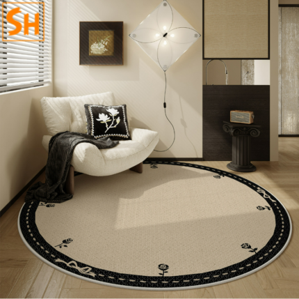 Thảm tròn họa tiết viền hoa tân cổ điển JR0504
