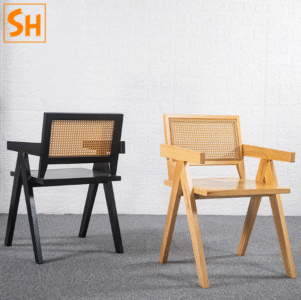 Ghế ăn gỗ nguyên khối tựa lưng mây BOF28