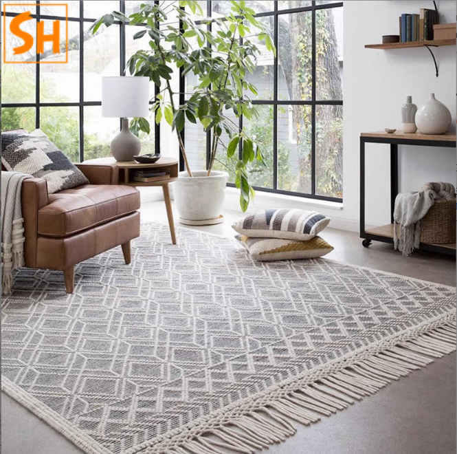 Thảm len dệt tay viền tua rua cao cấp DK101 1 Thảm len dệt tay viền tua rua cao cấp DK101