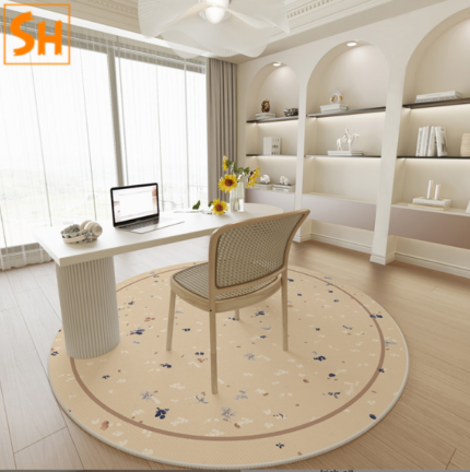 Thảm tròn lót ghế xoay kiểu Pháp màu kem JR2107