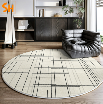 Thảm tròn đường nét kẻ đen nổi bật DH0808