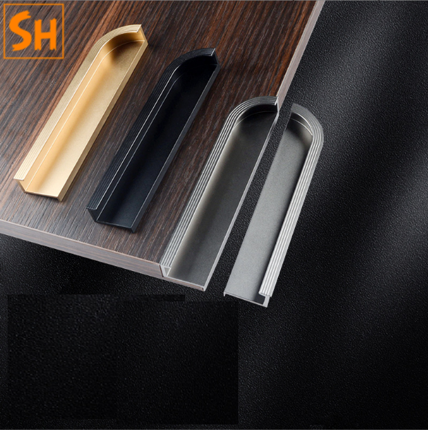Tay nắm âm tủ màu đen matte hợp kim nhôm LF7620 200mm – lắp âm tủ bếp tinh tế tối giản 2026