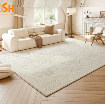 Thảm phòng khách sợi tảo cát màu kem BY10AG