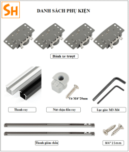 Phụ kiện ray trượt 2 cánh giảm chấn tủ quần áo YG228 18