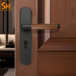 Khóa cửa hợp kim kết hợp gỗ óc chó H012