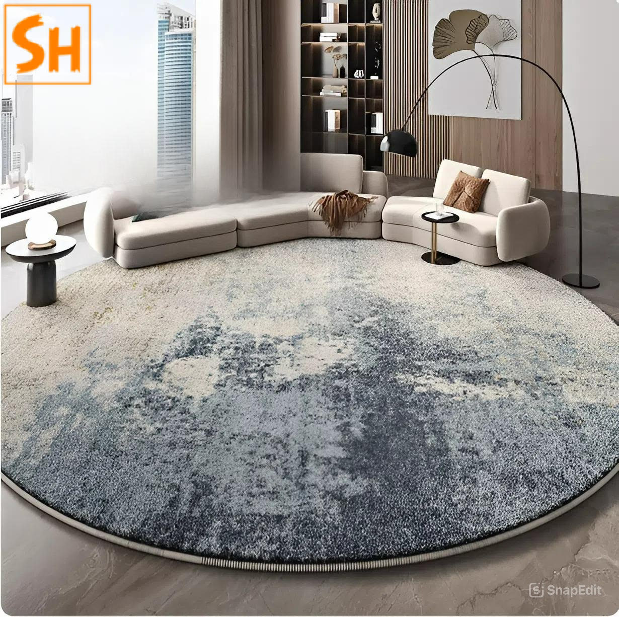 Thảm tròn dệt họa tiết trừu tượng hiện đại FA1517 Thảm tròn giả lông cừu chống trượt FLA015