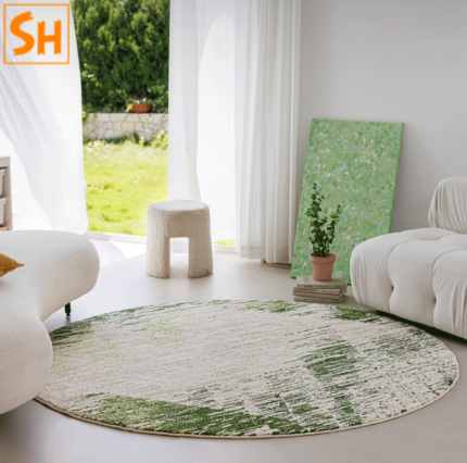 Thảm tròn xanh dệt sợi lụa sữa siêu mềm LD1125