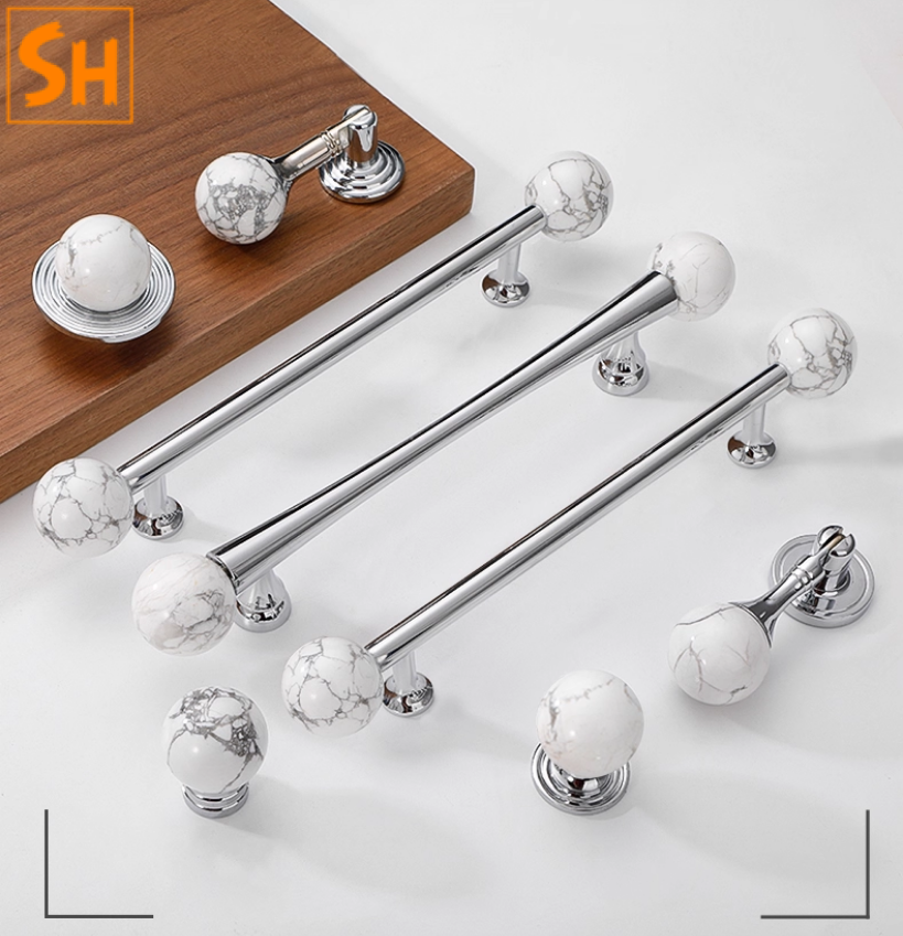 Tay nắm tủ đá Howlite chân đế đồng ES8127