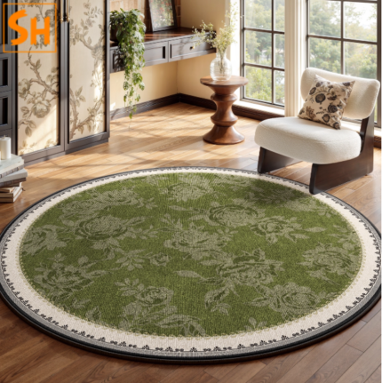 Thảm tròn phòng ngủ tông xanh hiện đại DH2725