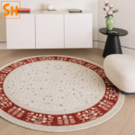 Thảm tròn sợi len họa tiết viền đỏ lựu YT1130