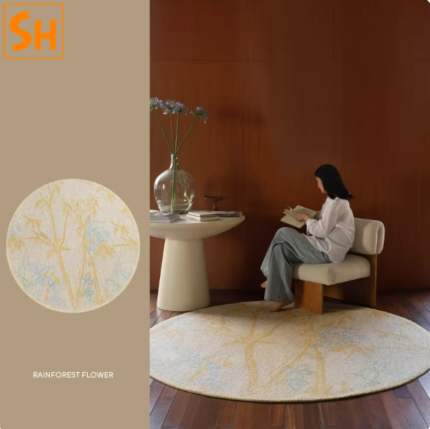 Thảm tròn len họa tiết hoa rừng nhiệt đới SB1753