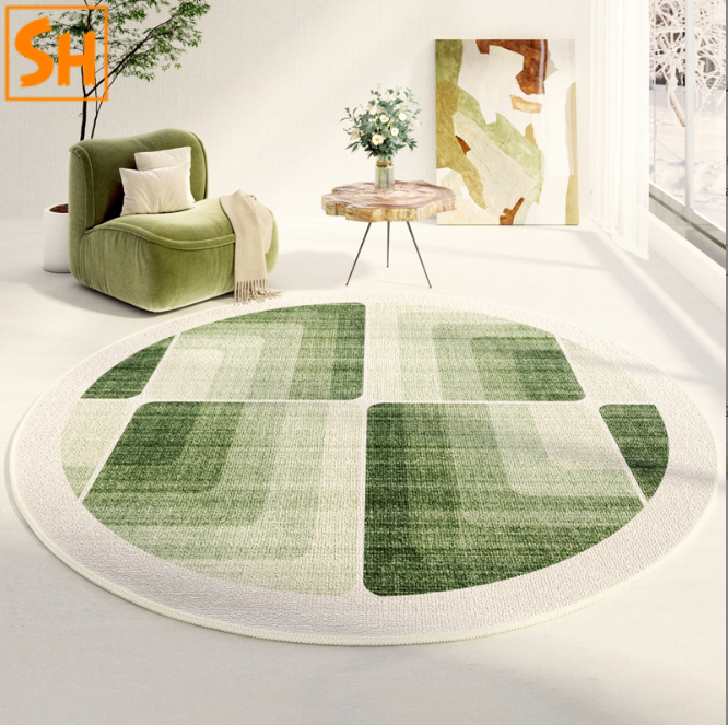 Màu sắc nội thất 2026 Sage Green – thảm tròn sofa xanh lá thiên nhiên XS005 phong cách tối giản