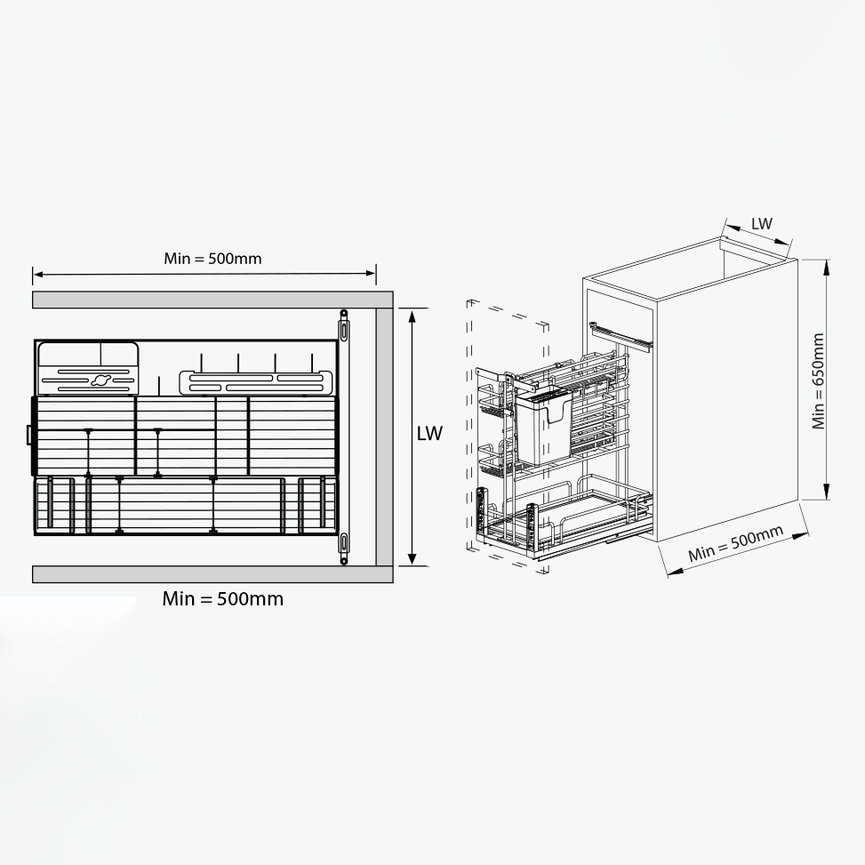 Bản vẽ kỹ thuật giá dao thớt gia vị chai lọ GARIS GMN2 kích thước chi tiết