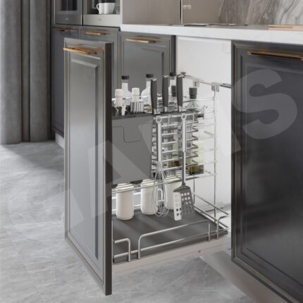 Giá dao thớt gia vị chai lọ rổ nan oval inox 304 bóng gương GARIS GMV2 cánh kéo